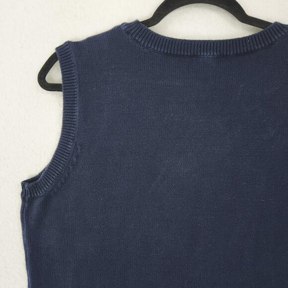 Talbots Sweater Womens Large Navy Blue 100% Cotton Fringe Hem Sleeveless Knit - Picture 10 of 10